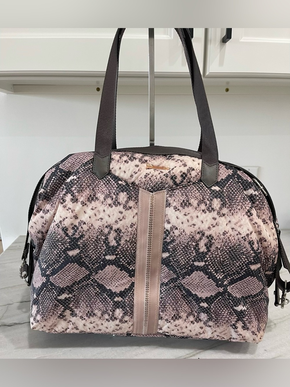 S&D Pink Snake-Print Travel Tote with Dark Accents